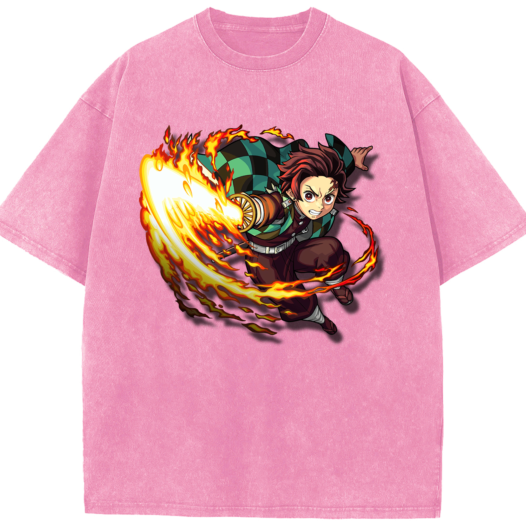 （画像用） 鬼滅の刃 竈門 炭治郎／かまど たんじろう Kamado Tanjirou 綿100% ヴィンテージ風 半袖Tシャツ（フロントプリント）